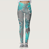 Türkis Blue Gray Ombre Glitzer Daisy Glitzern Leggings (Vorderseite)