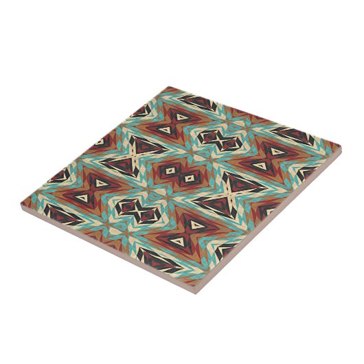 Türkis Blue Green Brown Orange Ethnic Stamm Art Fliese (Seite)