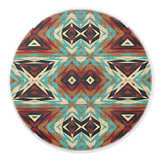 Türkis Blue Green Brown Orange Ethnic Stamm Art Keramikknauf (Vorderseite)