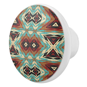 Türkis Blue Green Brown Orange Ethnic Stamm Art Keramikknauf