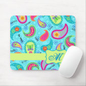 Türkis Blue Green Modern Paisley Monogram Mousepad (Mit Mouse)