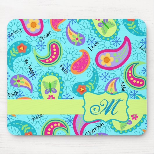 Türkis Blue Green Modern Paisley Monogram Mousepad (Vorne)