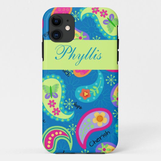Türkis Blue Green Modern Paisley Name Case-Mate iPhone Hülle (Rückseite)