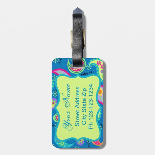 Türkis Blue Green Modern Paisley Pattern Gepäckanhänger (Rückseite vertikal)