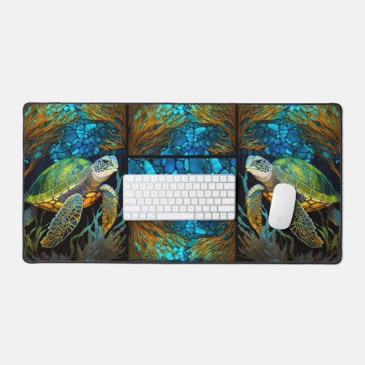 Türkis Blue Green Sea Turtle Office Desk Mat Schreibtischunterlage (Tastatur & Maus)