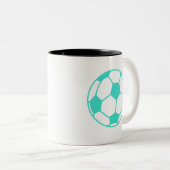 Türkis; Blue Green Soccer Ball Zweifarbige Tasse (VorderseiteRechts)