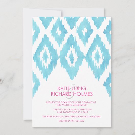 Türkis Blue Ikat Wedding Einladung (Vorderseite)