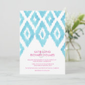 Türkis Blue Ikat Wedding Einladung (Stehend Vorderseite)