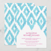 Türkis Blue Ikat Wedding Einladung (Vorne/Hinten)