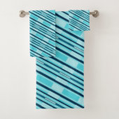 Türkis Blue Kariert Native American Line Art Badhandtuch Set (Insitu)