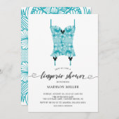 Türkis Blue Lace Corset Bridal Lingerie Dusche Einladung (Vorne/Hinten)