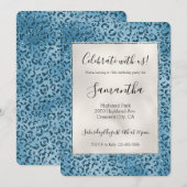 Türkis Blue Leopard Print Glitzer Einladung (Vorne/Hinten)