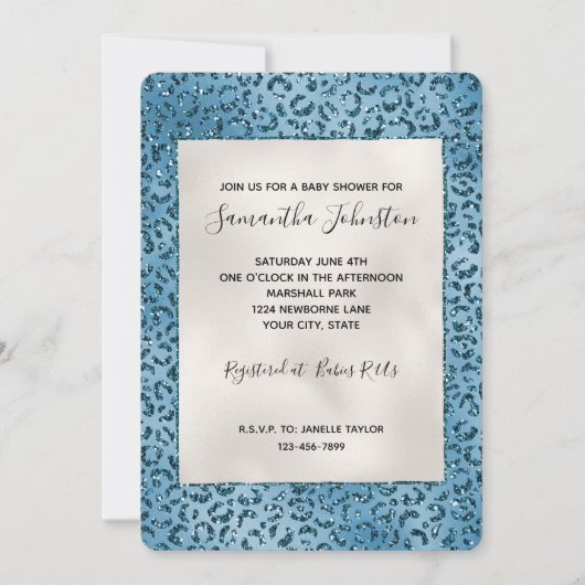 Türkis Blue Leopard Print Glitzer Einladung (Vorderseite)