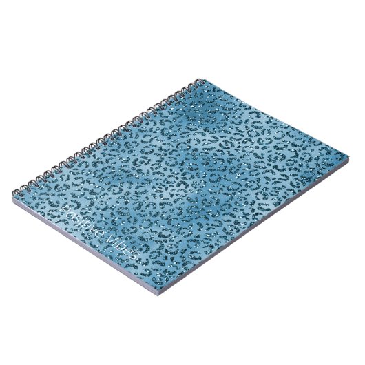 Türkis Blue Leopard Print Glitzer Notizblock (Linke Seite)