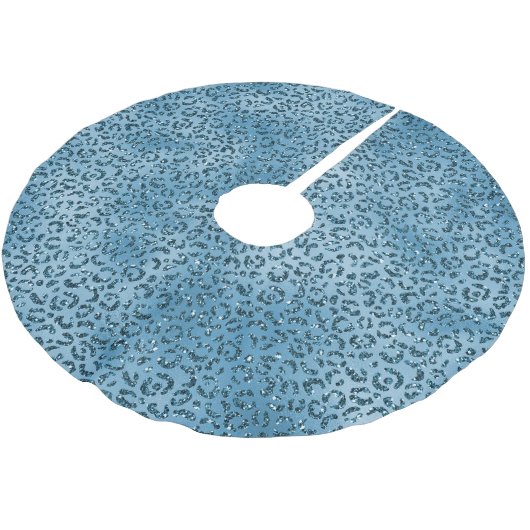 Türkis Blue Leopard Print Glitzer Polyester Weihnachtsbaumdecke (Schrägansicht)