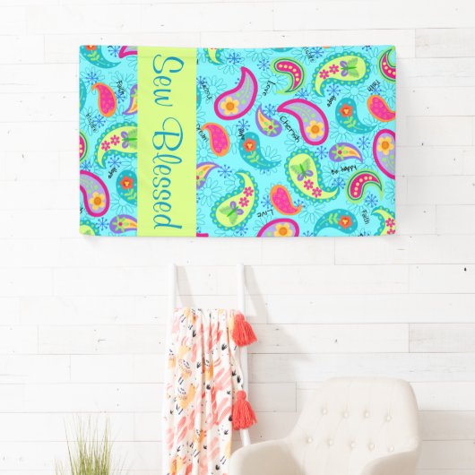 Türkis Blue Lime Green Modern Paisley Pattern Banner (Insitu)