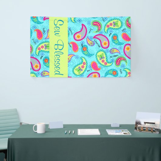 Türkis Blue Lime Green Modern Paisley Pattern Banner (Messeveranstaltung)