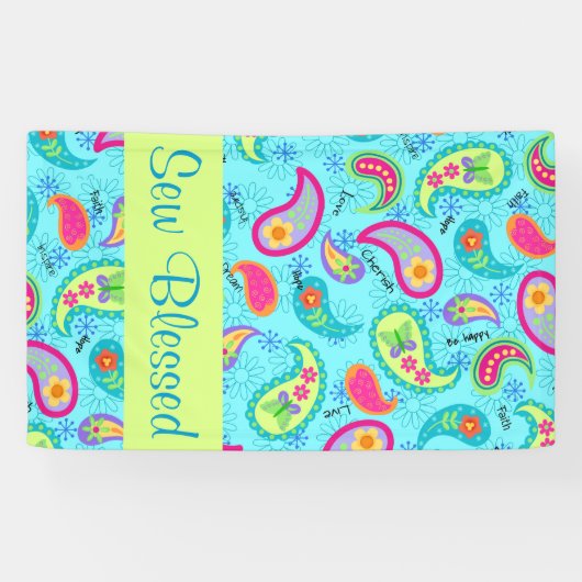 Türkis Blue Lime Green Modern Paisley Pattern Banner (Horizontal)