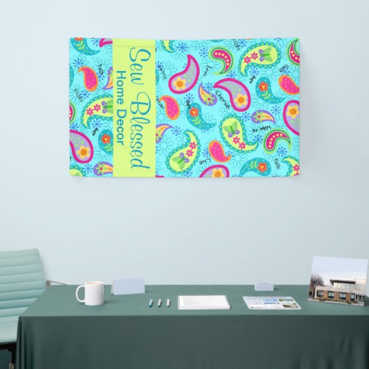 Türkis Blue Lime Green Modern Paisley Pattern Banner (Messeveranstaltung)
