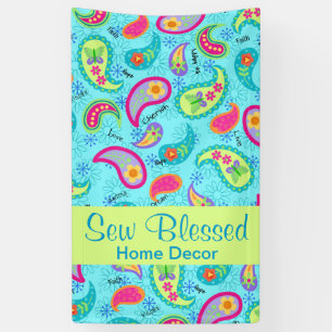Türkis Blue Lime Green Modern Paisley Pattern Banner