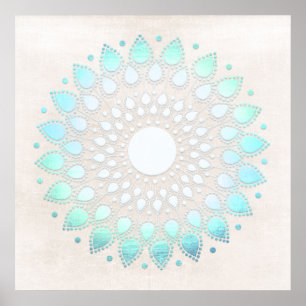 Türkis Blue Lotus Mandala Art Poster