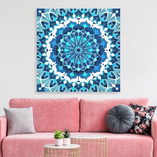 Türkis Blue Mandala Leinwanddruck (Insitu (Wohnzimmer))