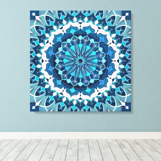 Türkis Blue Mandala Leinwanddruck (Insitu (Holzboden))