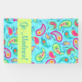 Türkis Blue Modern Paisley Name Personalisiert Banner (Horizontal)
