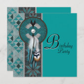 Türkis Blue Native American Birthday Party Einladung (Vorne/Hinten)