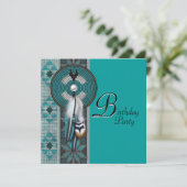 Türkis Blue Native American Birthday Party Einladung (Stehend Vorderseite)