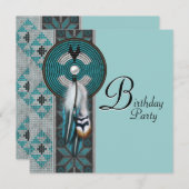 Türkis Blue Native American Birthday Party Einladung (Vorne/Hinten)