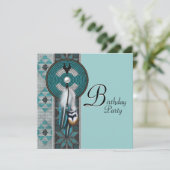 Türkis Blue Native American Birthday Party Einladung (Stehend Vorderseite)