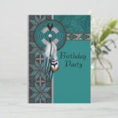 Türkis Blue Native American Birthday Party Einladung (Stehend Vorderseite)