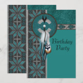 Türkis Blue Native American Birthday Party Einladung (Vorne/Hinten)