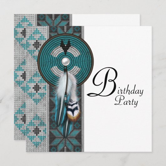 Türkis Blue Native American Birthday Party Einladung (Vorne/Hinten)