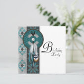 Türkis Blue Native American Birthday Party Einladung (Stehend Vorderseite)