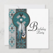 Türkis Blue Native American Birthday Party Einladung (Vorderseite)