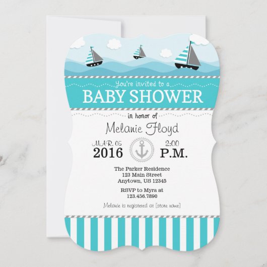 Türkis Blue Nautical Baby Dusche Einladung (Vorderseite)
