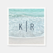Türkis Blue Ocean Monogram Wedding Napkins Serviette (Vorderseite)