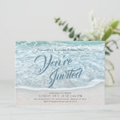 Türkis Blue Ocean Sandstrand Geburtstag Einladung (Stehend Vorderseite)