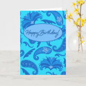 Türkis & Blue Parisian Paisley Happy Birthday Karte (Gelbe Blume)