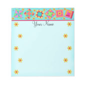 Türkis Blue Patchwork Quilt Block Art Notizblock (Vorderseite)