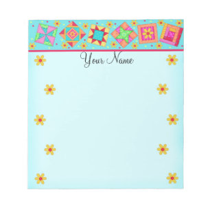 Türkis Blue Patchwork Quilt Block Art Notizblock