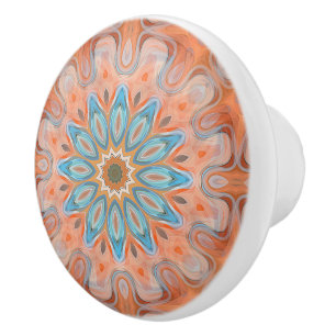 Türkis Blue Red Orange Mandala Round Sun Keramikknauf