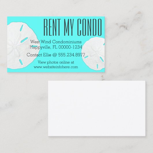 Türkis Blue Rent My Condo Business Cards Visitenkarte (Vorne/Hinten)