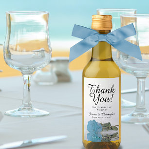 Türkis Blue Rose Chic Wedding Danke Mini Weinetikett
