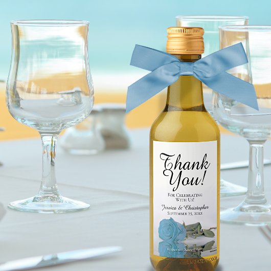 Türkis Blue Rose Chic Wedding Danke Mini Weinetikett