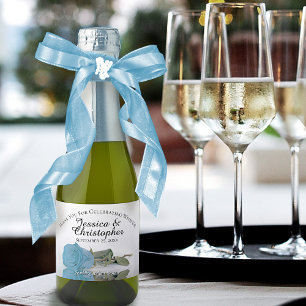 Türkis Blue Rose Classy Wedding Danke Mini Schaumweinetikett