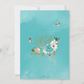 Türkis Blue Rose Golden Tiara Butterfly Quince Einladung (Rückseite)