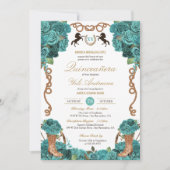 Türkis Blue Rose Western Charro Quinceanera Einladung (Vorderseite)